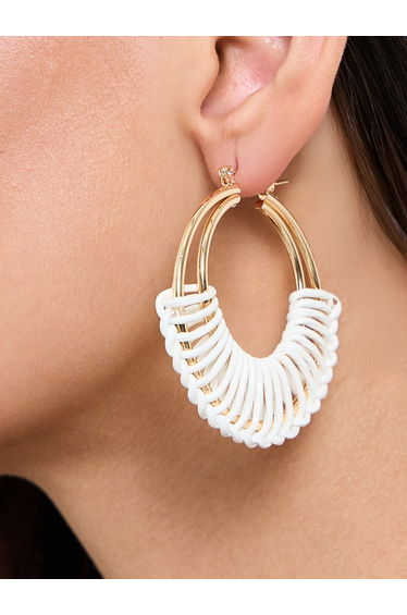 Gold Hoop Earrings with White Stitch Detail