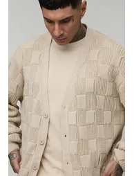 Tall Oversized Mixed Cable Knitted Cardigan - stone - 2
