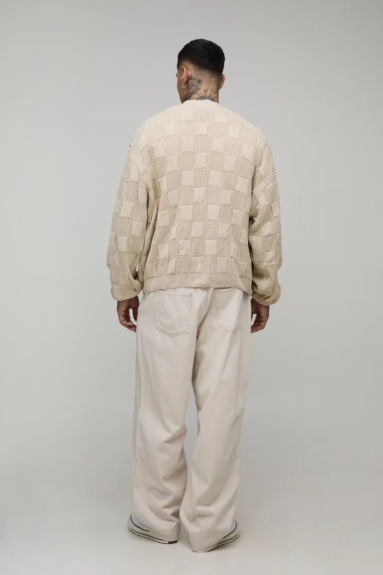 Tall Oversized Mixed Cable Knitted Cardigan - stone - 1