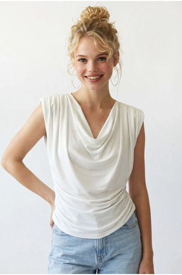 MIXRAY Sleeveless Cowl Neck Blouse