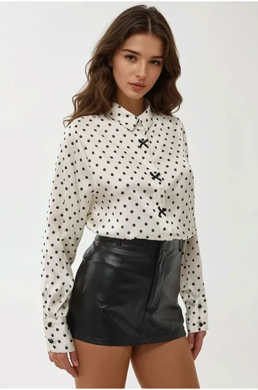 Satin Printed Shirt with Bow