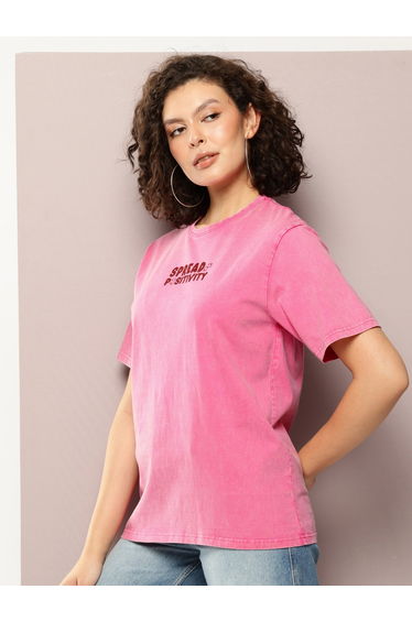 Women Oversized Printed Crew Neck T-Shirt