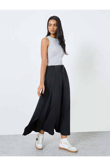 Solid A-Line Maxi Skirt with Side Slit