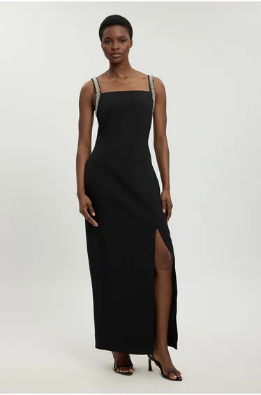 Compact Stretch Diamante Trim Detail Column Dress