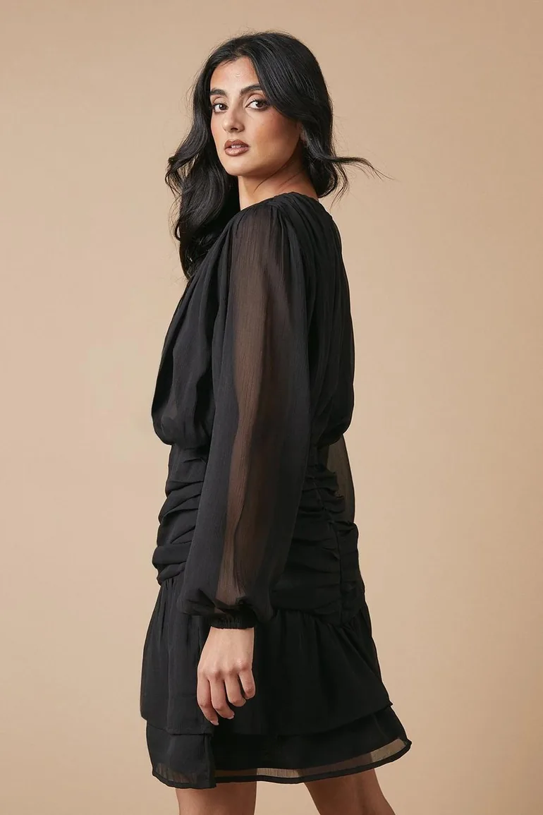 Chiffon Gathered Ruched Mini Dress Oasis Black : Evening Dresses :  VogaCloset Oman