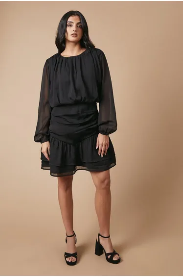 Chiffon Gathered Ruched Mini Dress