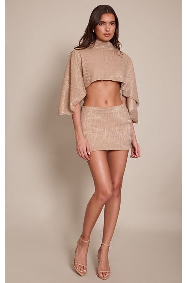 Gold Glitter Textured Foldover Mini Skirt