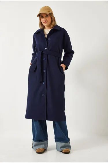 معطف بيانكو لوتشي قطن كحلي بازرار و بجيوب