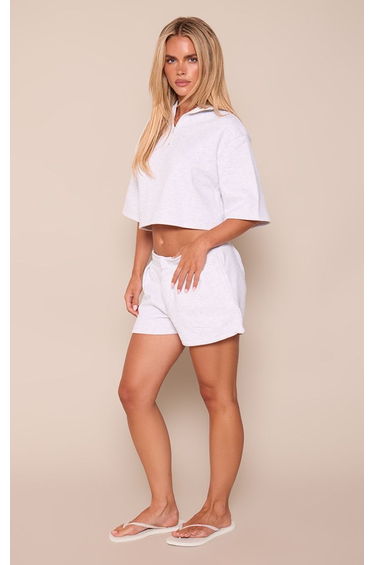Petite Ash Grey Pintuck Waist Flowy Sweat Shorts