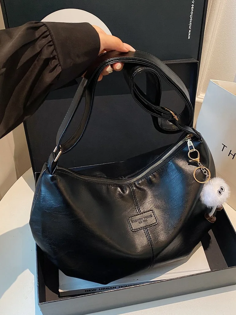 Black Faux Leather Shoulder Bag - 3