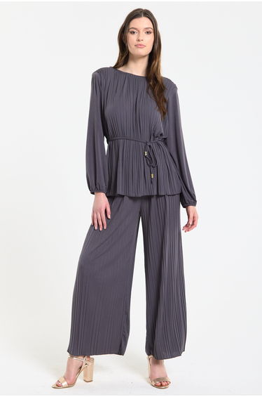 Pleated Charcoal Top and Trouser Set