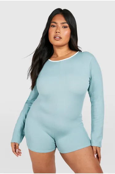 Plus Rib Contrast Binding Playsuit