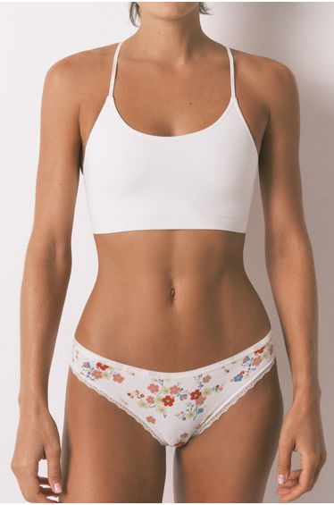 Classic white floral print panty