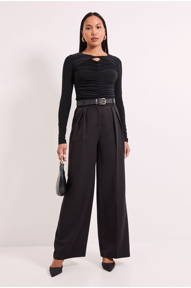 Black Twist Detail Gauged Front Jersey Top