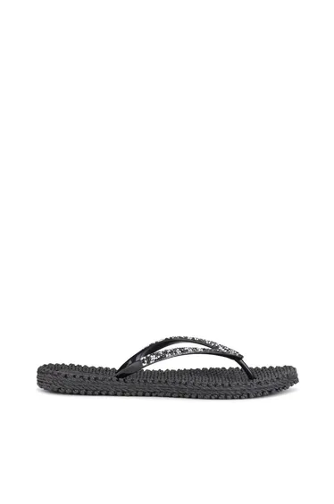 Cheerful Rhinestone Flip Flop Black