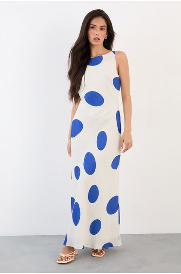 Polka Dot Scoop Back Racer Maxi Dress