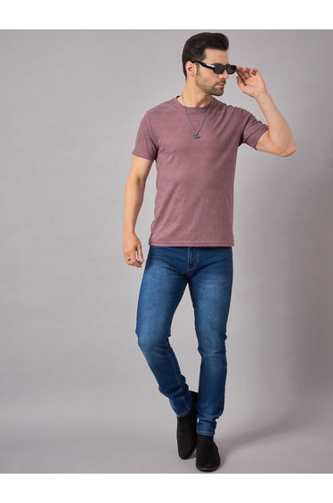Men Purple Textured Knit T-Shirt