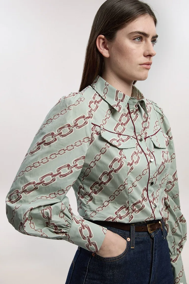 Cotton Sateen Volume Sleeve Shirt - 1