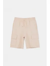 Khaki-Beige Plain Knitted Shorts & Bermuda - 7