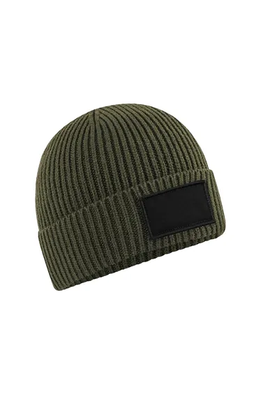 Beechfield Unisex Adult Fashion Patch Beanie - Military Green/Black