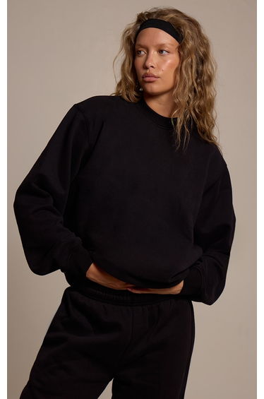 Black Cotton Fleece Pullover Sweatshirt