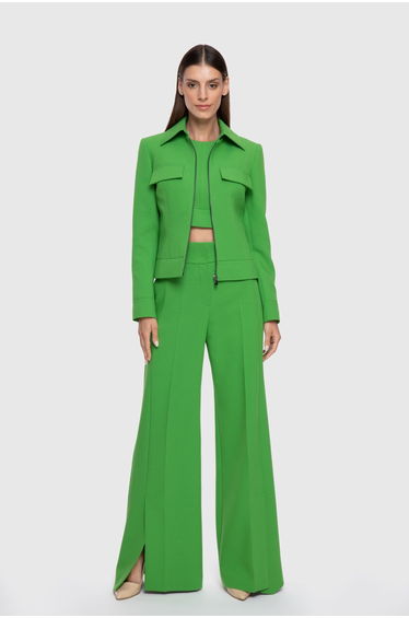 Zippered Cup Detailed Green Jacket