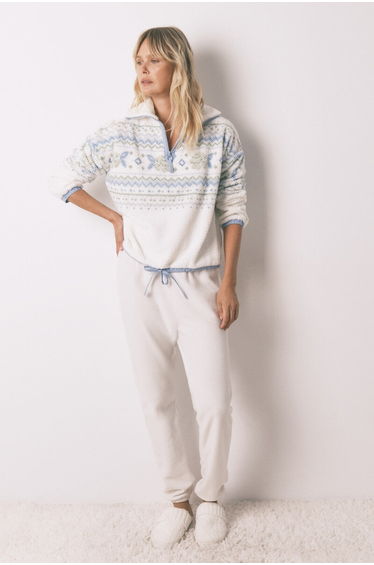Long fleece jacquard pyjamas