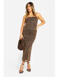 Maternity Snake Print Mesh Bandeau Column Midaxi Dress