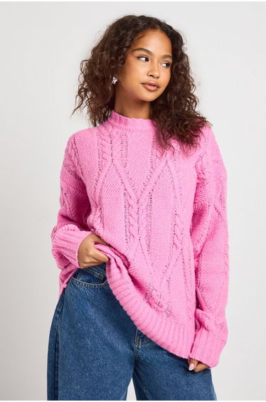 Super Soft Cable Knit Knitted Jumper - pink