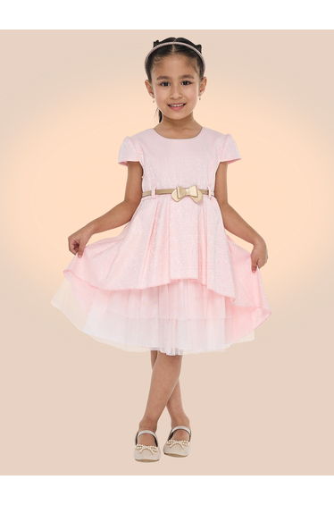 Girls Jacquard Festive Dress with Bow Belt