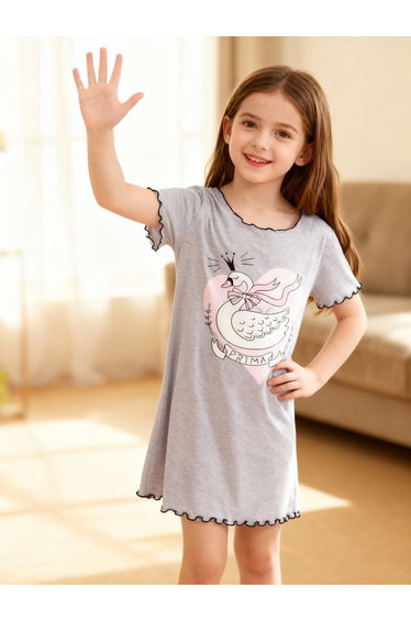 Girls Graphic Print Ruffle Trim Nightdress