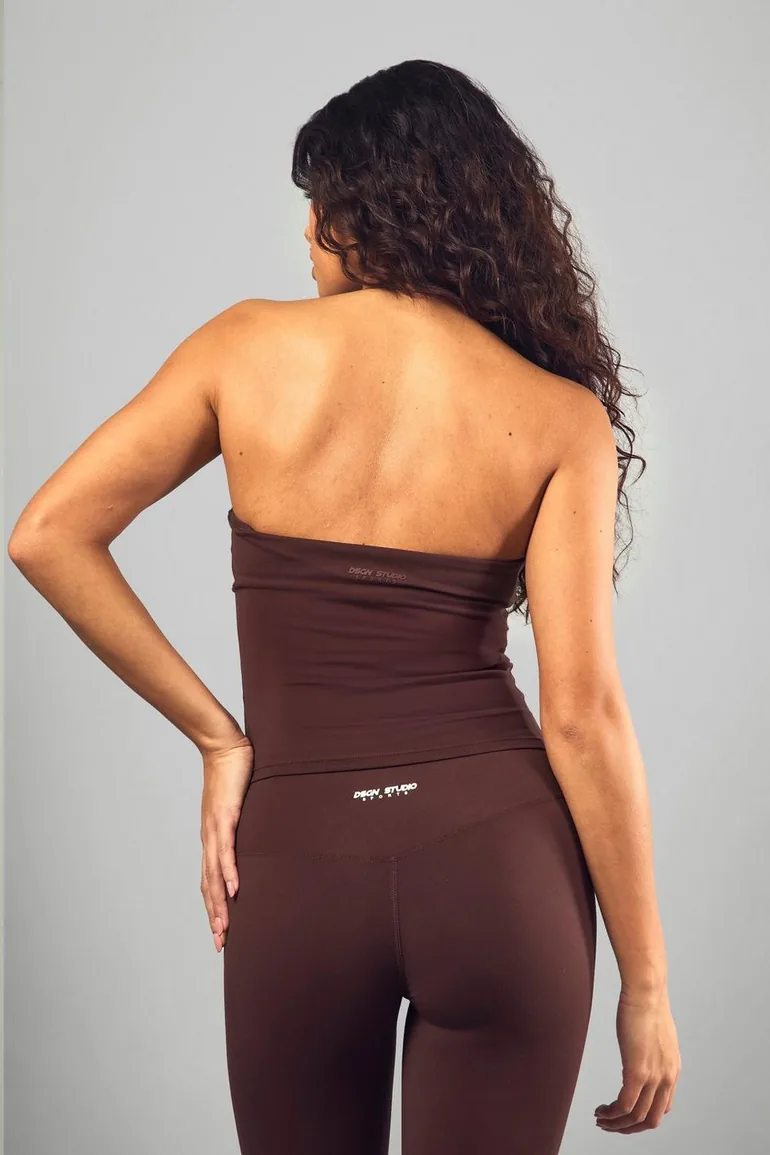 Dsgn Studio Sports Supersoft Seam Detail Padded Halterneck Top - chocolate - 2