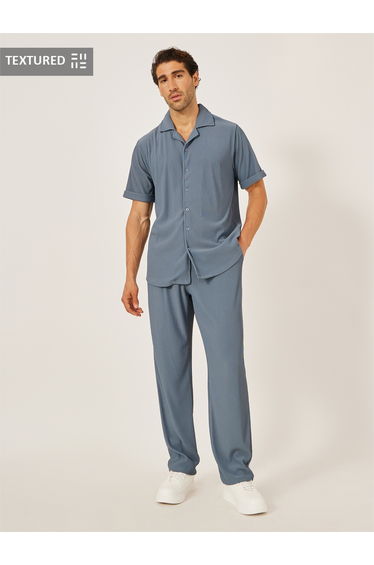 Textured Ribbed Knit Relaxed Fit Shirt and Pants Co-Ords