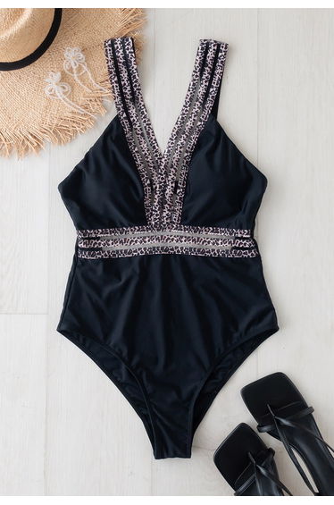 Slinky Leopard V-Neck One-Piece Swimsuit