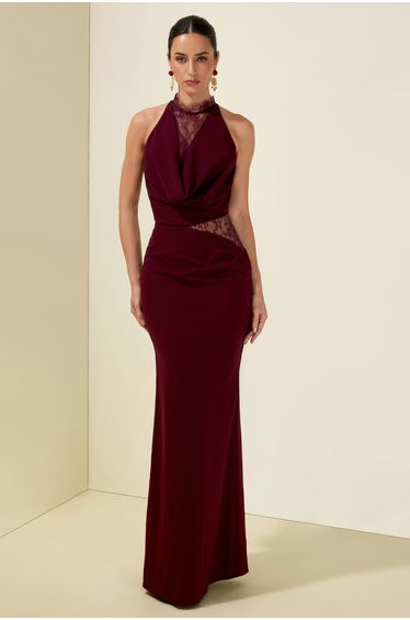 Lace Splicing Jersey See-Through Maxi Dress