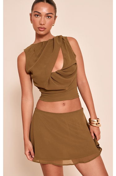 Olive Chiffon Backless High Neck Top