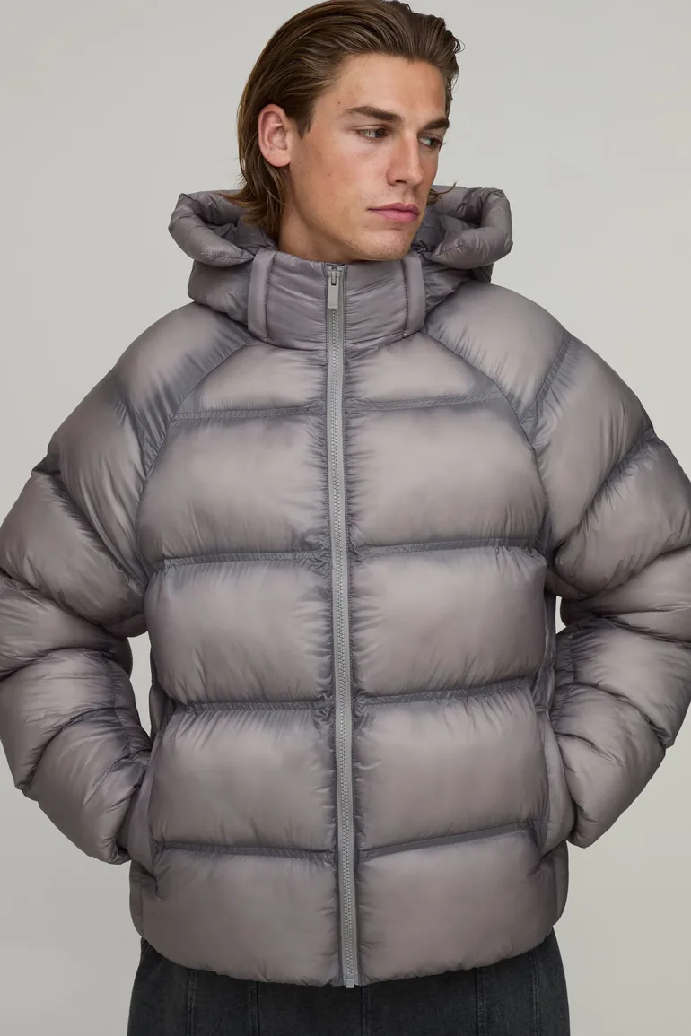 Oversized Ripstop Translucent Duvet Puffer Jacket - charcoal