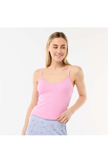 Solid Cotton Tank Top with Adjustable Spaghetti Straps PINK