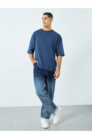 Men Dark Wash Wide Leg Jeans