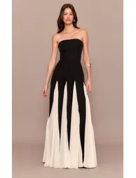 فستان ماكسي شيفون بكسرات بأكتاف مكشوفة - أسود