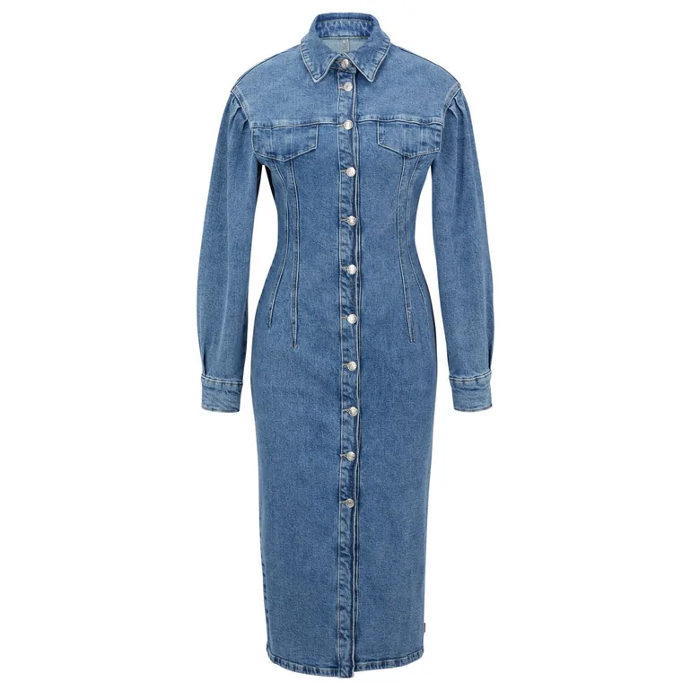 hugo boss denim dress HUGO A-line dress in comfort-stretch denim, Women, Size: XS, blue