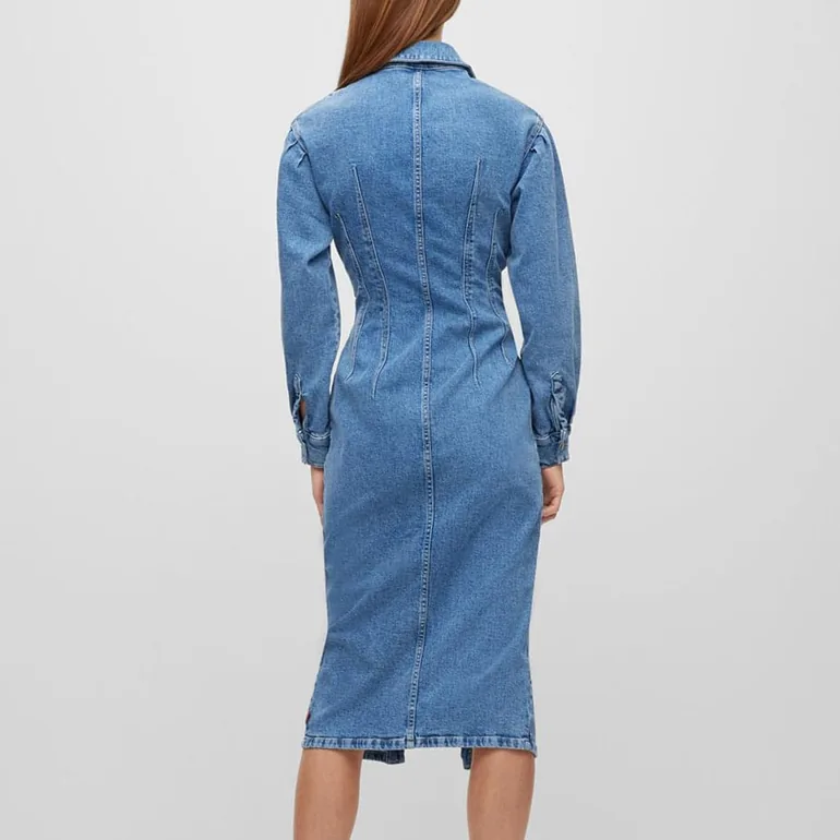 hugo boss denim dress HUGO A-line dress in comfort-stretch denim, Women, Size: XS, blue