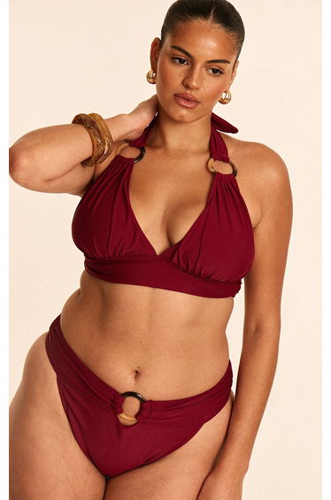 Plus Burgundy O Ring Detail Tanga Bikini Bottoms