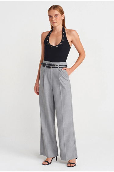 Dilvin Crop Halterneck Ribbed Blouse With Stone Detail