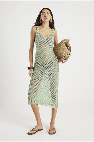 Green Sleeveless Lurex Knit Maxi beach dress