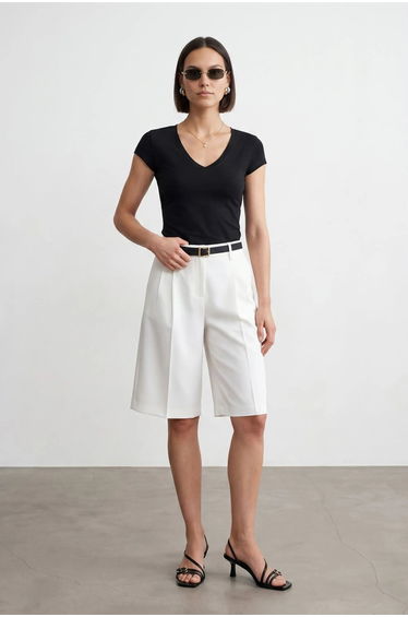 DILVIN Slim Fit V-Neck Jersey Blouse