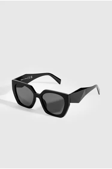 Oversized Angular Black Sunglasses - black