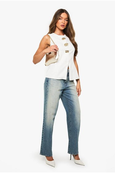Gold Shell Trim Waistcoat - white