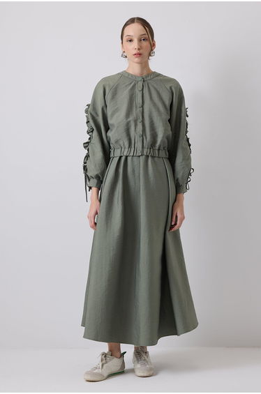 JACKET DRESS SET WITH SHIRRED SLEEVES