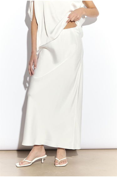 White Satin Bias Midi Skirt